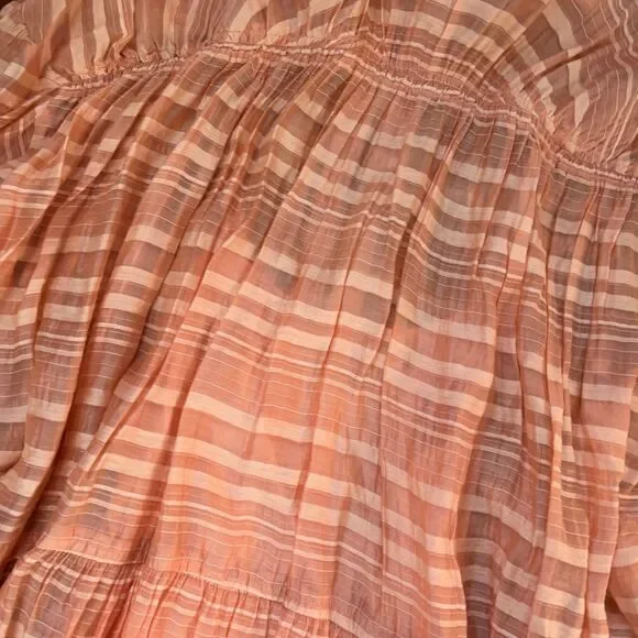 Anthropologie Peach Orange Striped Zip Front Mini Dress with Cotton Slip XL - Picture 6 of 7